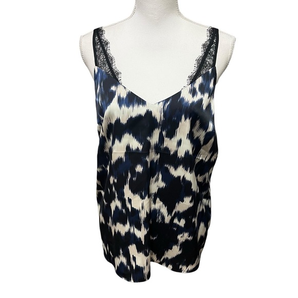 Express Y2K Womens Blouse Pullover Abstract Print Sleeveless Blue Black Medium - Picture 2 of 13